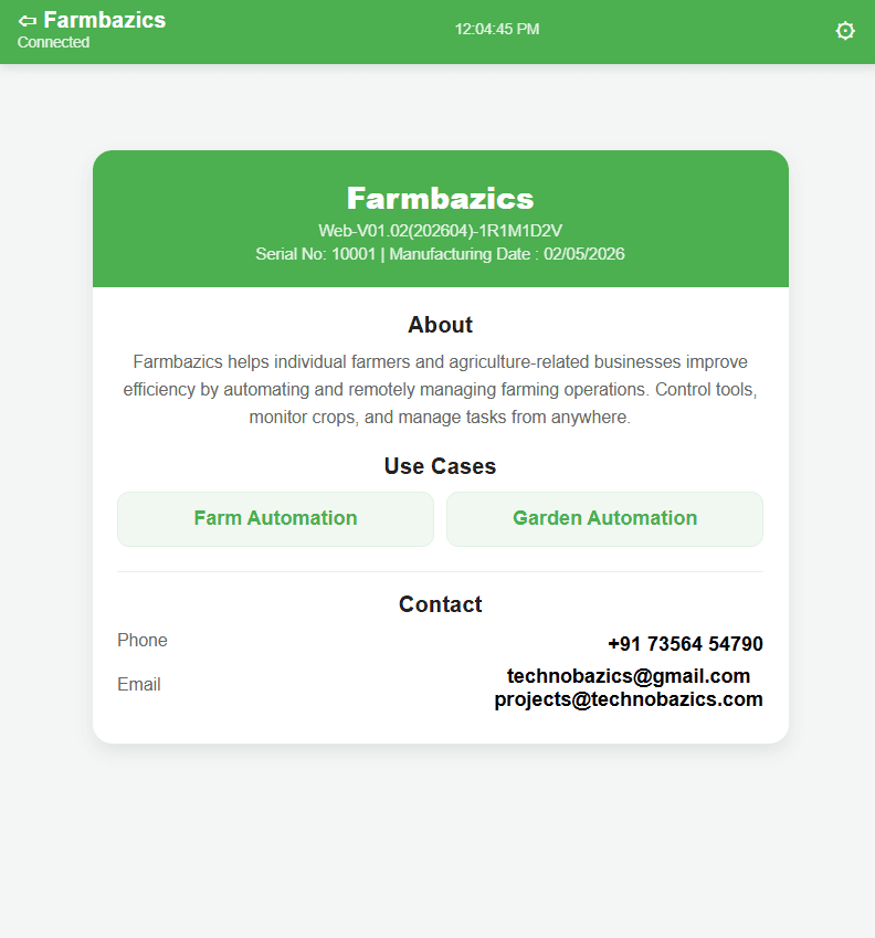 Device info and contact page