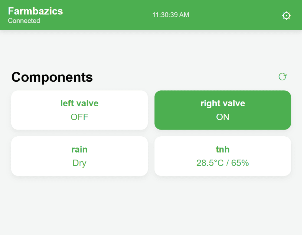 Farmbazics valve control and sensor dashboard